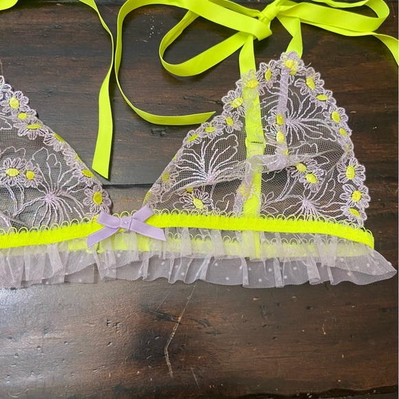 New! For Love And Lemons Neon Lace Sheer Bralette 1473 - Picture 3 of 8